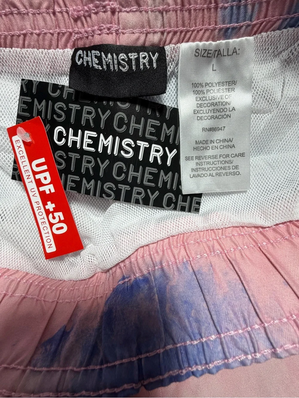 NWT Chemistry 100% Polyester Size L Swim Trunks